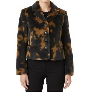 Harve Benard Faux Fur Jacket Blazer Brown Black Animal Print Cow Print 8P